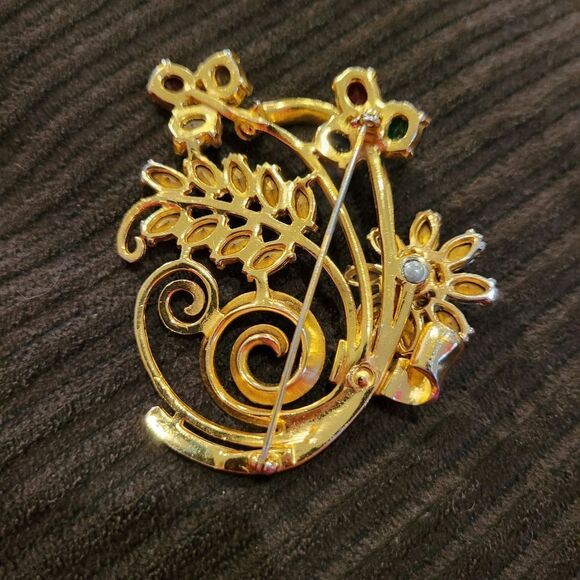 Vintage Coro Rhinestone Floral Swirl MCM Brooch - Picture 3 of 8